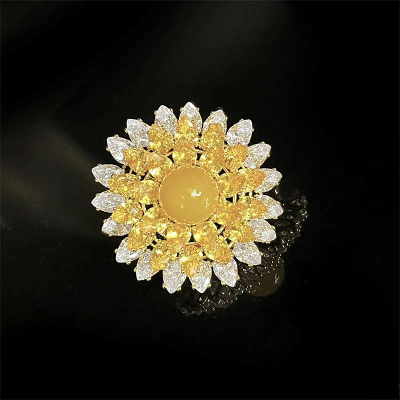 OKILY Fashionable AAA Zirconium Snowflake Broochpins Delicate Two-layer CZ Flower Temperament Elegant Brooch for Women Ornament