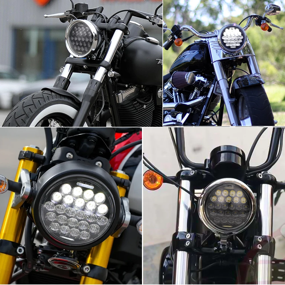 Farol LED com Hi/Lo Beam DRL, farol para Harley Dyna Softail