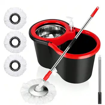 Spin Mop & Bucket with Wringer Set, 3 Microfiber Heads, 61" Adjustable Stainless Steel Handle for Easy Floor Cleaning 1