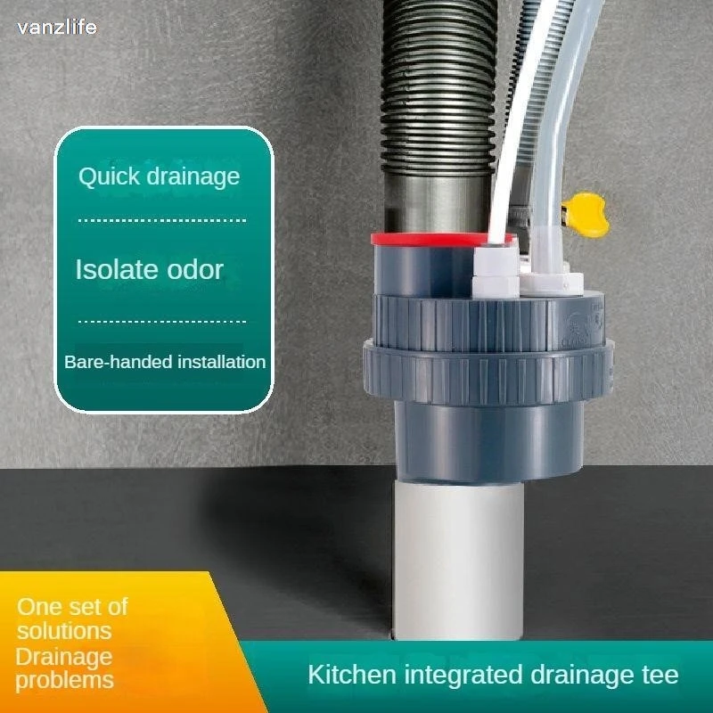 Kitchen Water Drainer Tee Draining Pipe Front Filter Washing Machine Water Purifier Anti-Overflow Pipe Connector