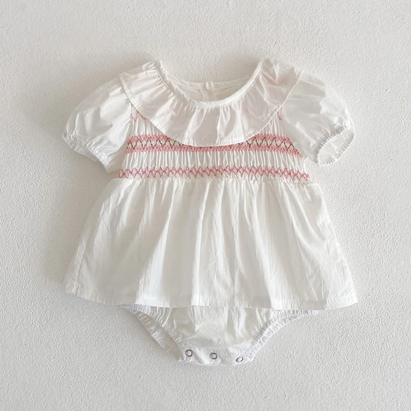 Summer Fashion Baby Girl Dress Lace Smocking Stitch Dress Infant Children Cotton Baby Bodysuit Family Matching Sister Outfit 3