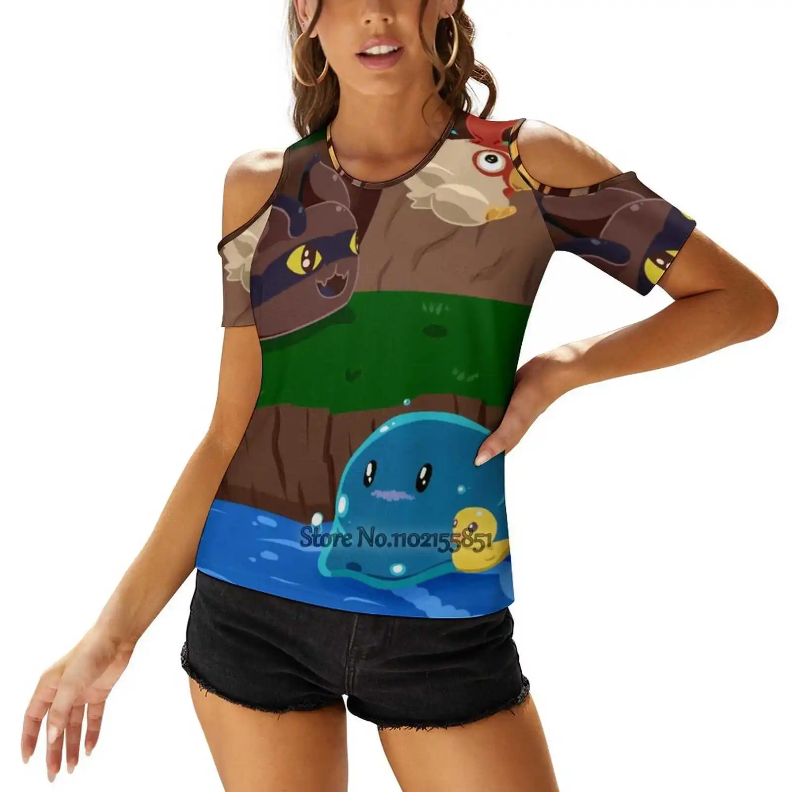 Hunter And Pozzanghera Slime Donna Magliette Stampate Top O-Collo Allacciatura Posteriore Top Fashion Graphic T Shirt Shado Cadink Shadocadink