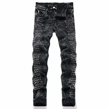 2025 Punk Y2K Style Rivet Design Black Slim Jeans Pants For Men Clothing Streetwear New Rock Cotton Long Trousers Ropa Hombre 1