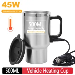 12V In-car Kettle Travel Car Electric Water Kettle Anti-Slip Base Thermoses Car Heating Cup Coffee Milk Thermal Mug 500ML