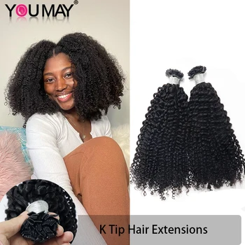 3 c4a Kinky Curly K Tip Extension Flat Fusion I Tip fasci di capelli umani ricci brasiliani capelli con punta di cheratina per nero yumay Virgin