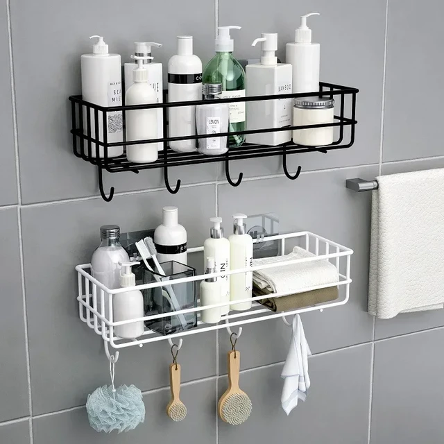 Japanese-Style Wrought Iron Bathroom Shelf - Wall-Mounted Storage Rack for  Toiletries and Shower Essentials - Free Punch Installation - Black/White  Color Options – pocoro