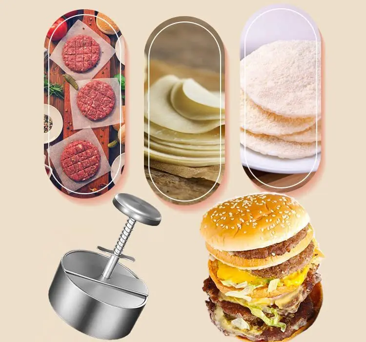 Burger Press Round Shape Stainless Steel Non-Stick Adjustable Hamburger Patty Maker Patty Making Mold Kitchen Tool