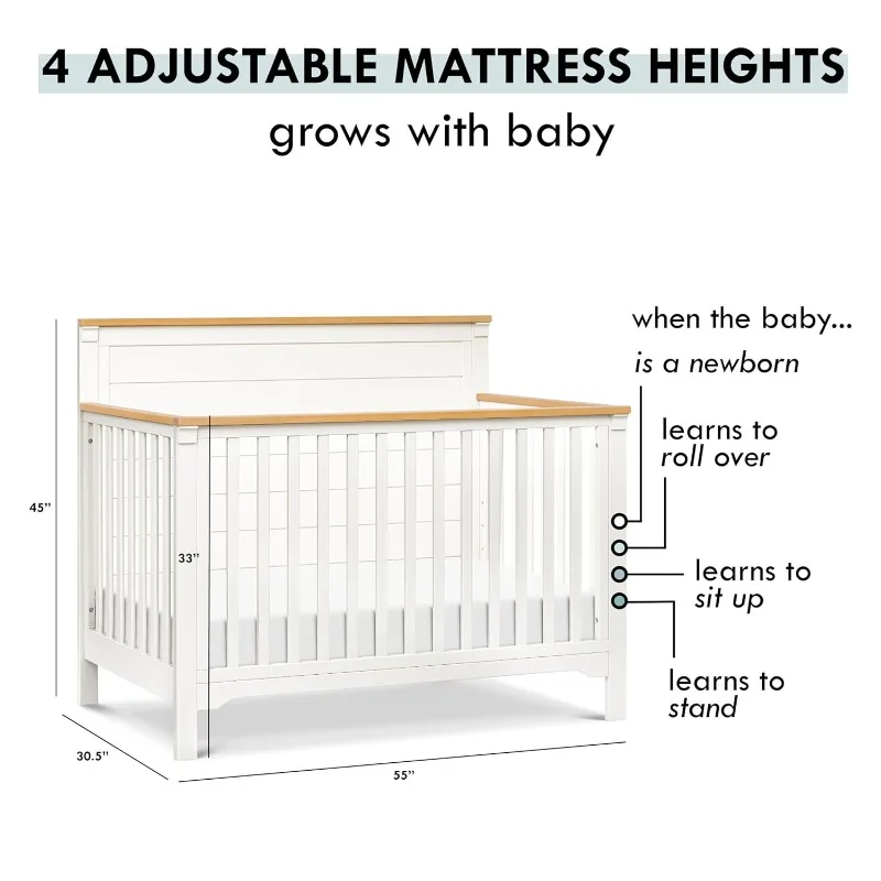 4-in-1 Convertible Crib in Light Sage and Honey, GREENGUARD Gold Certified 2