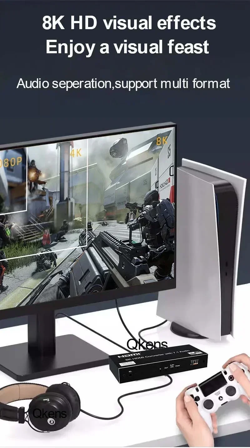 8K 60Hz HDMI Audio Extractor with 7.1 Channel 7.1CH Audio 4K 120Hz