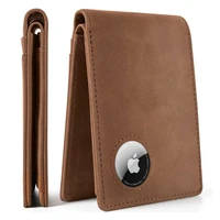 Retro Minimalist Men's AirTag Wallet RFID Blocking Wallet Multi Card Holder for Apple AirTag High Quality Genuine Leather Purse