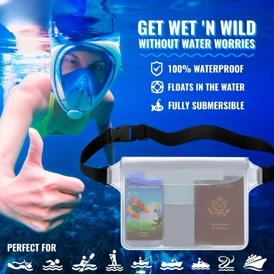 2pcs Waterproof Swimming Diving Bag PVC Beach Drifting Diving Waist Pack Shoulder Underwater Mobile Phone Case Outdoor Dry Bag