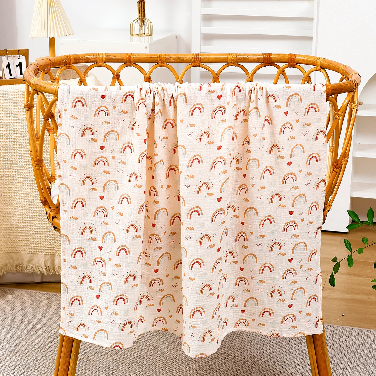 Elinfant 100% Cotton Muslin Swaddle Blankets Crepe Cloth Sofy Cozy Baby Bath Towel Swaddle Blankets