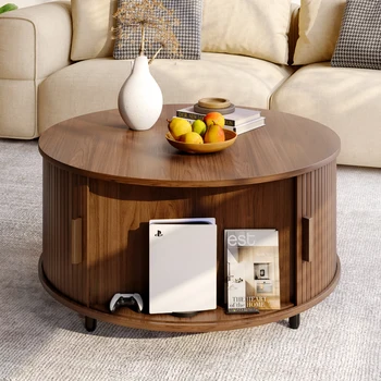 Round Fluted Coffee Table with Storage 1