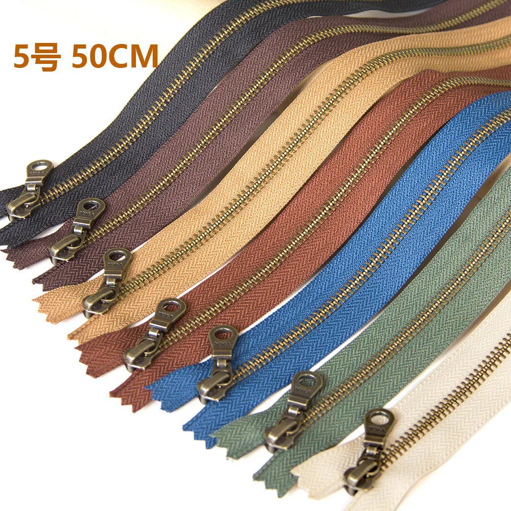 

5 Pieces 50CM Japan YKK5 Metal Zipper, Bronze Closure Lock, Leather Bag Wallet Accessories