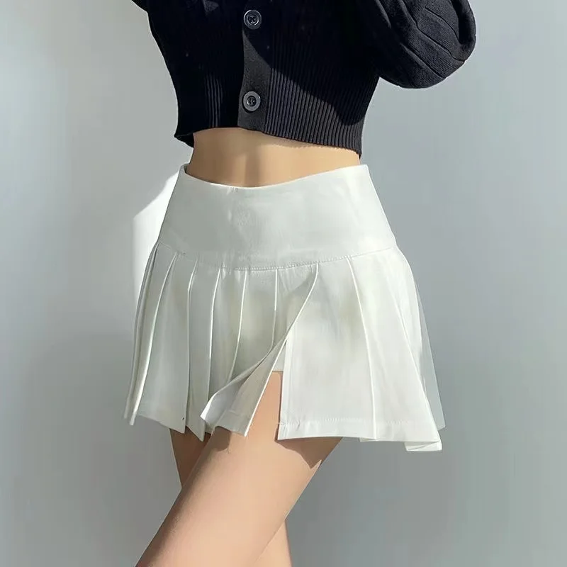 

Summer Split Tennis Skirts Skirt High Waisted Women Sexy Mini Skirts Vintage Black Skirt Korean White Pleated Skirt