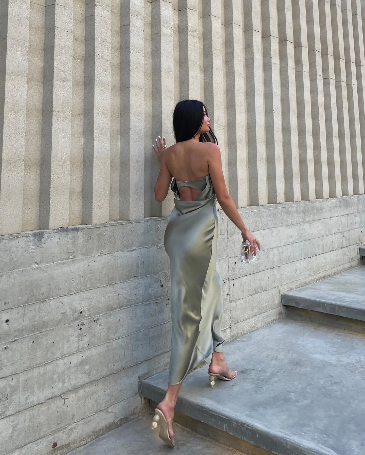 New Women Sleeveless Backless Dress Solid Color Strapless Elegant Fashion Cocktail Party Wedding Banquet Dress Street Style S-XL