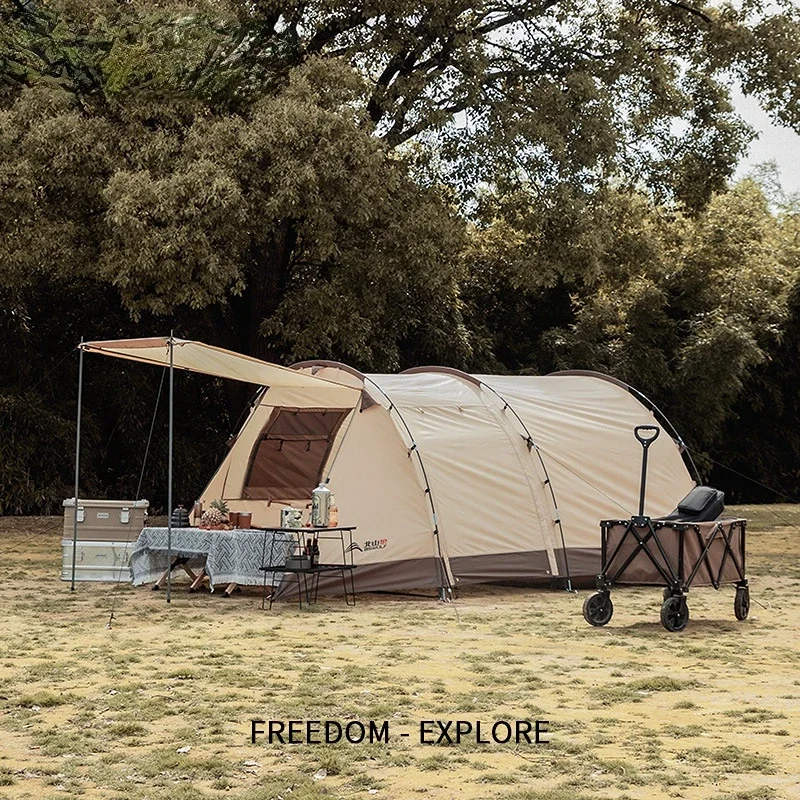 

Easy Install Tunnel Account Outside Camping Thickened Storm Protection Two Rooms One Hall Portable Folding Camping Equipment