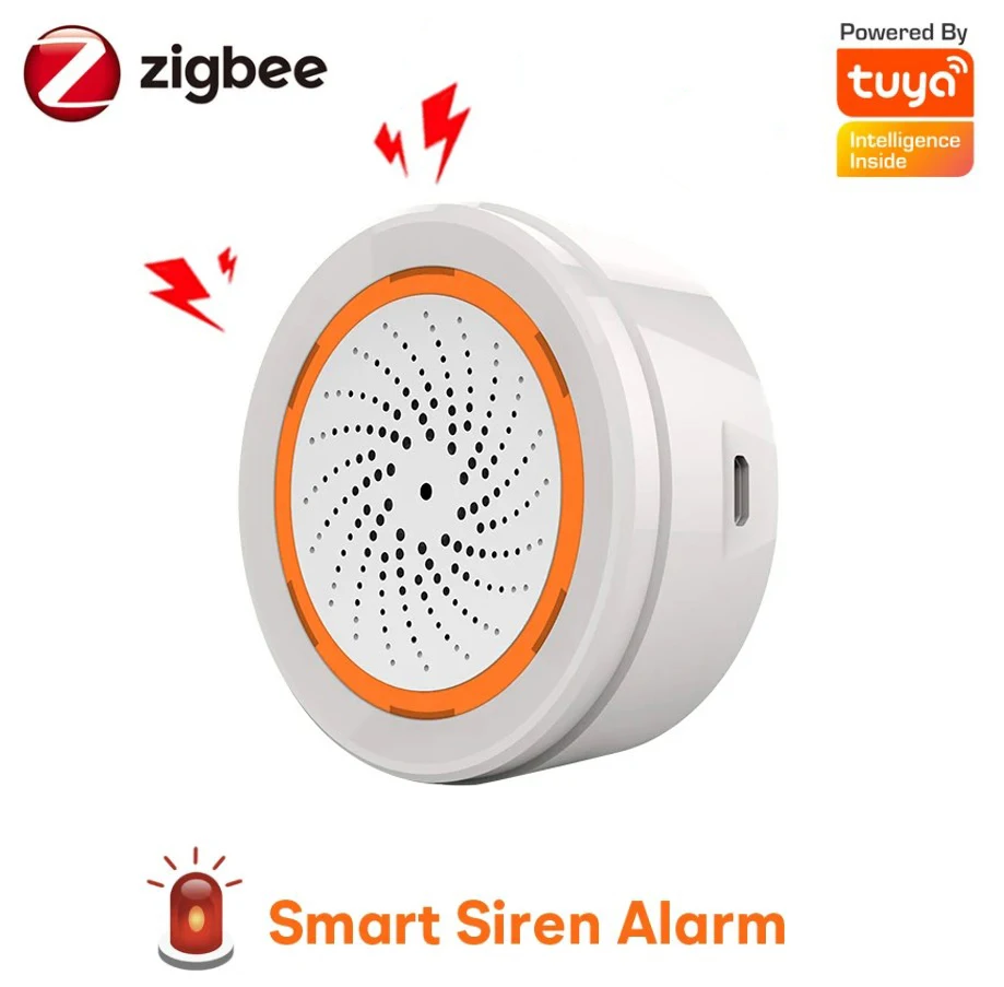 

Умная сирена Tuya Zigbee с датчиком температуры и влажности, охранная система для дома со стробоскопическим оповещением, работает со шлюзом Tuya Zigbee