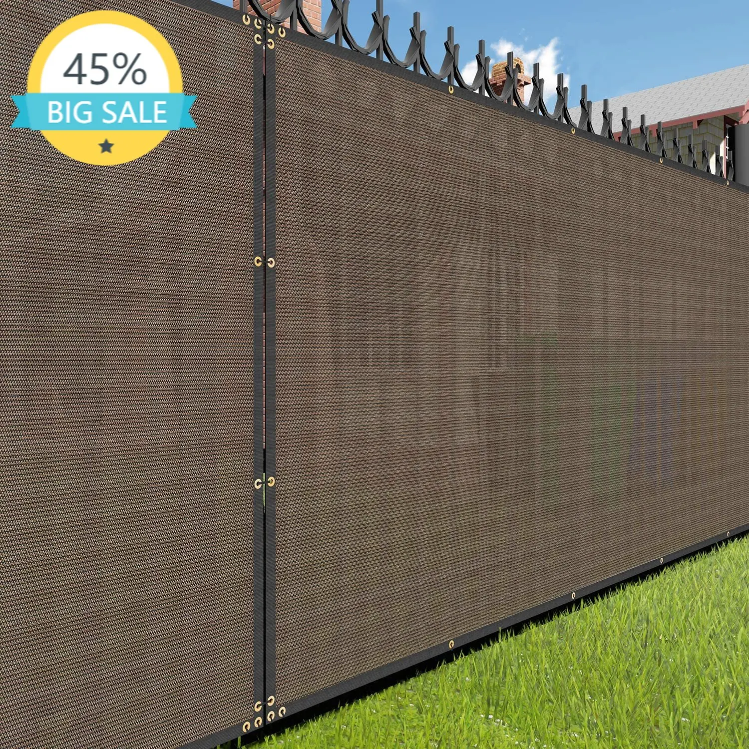 

Brown Fence Privacy Screen, Commercial Outdoor Backyard Shade Windscreen Mesh Fabric 90% Blockage Balcony