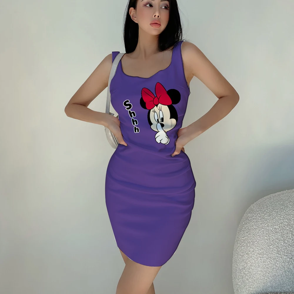 

Women's Slip Dresses Short Slip Dresses Silk O-Neck Pajamas Disney Minnie Mickey Dresses