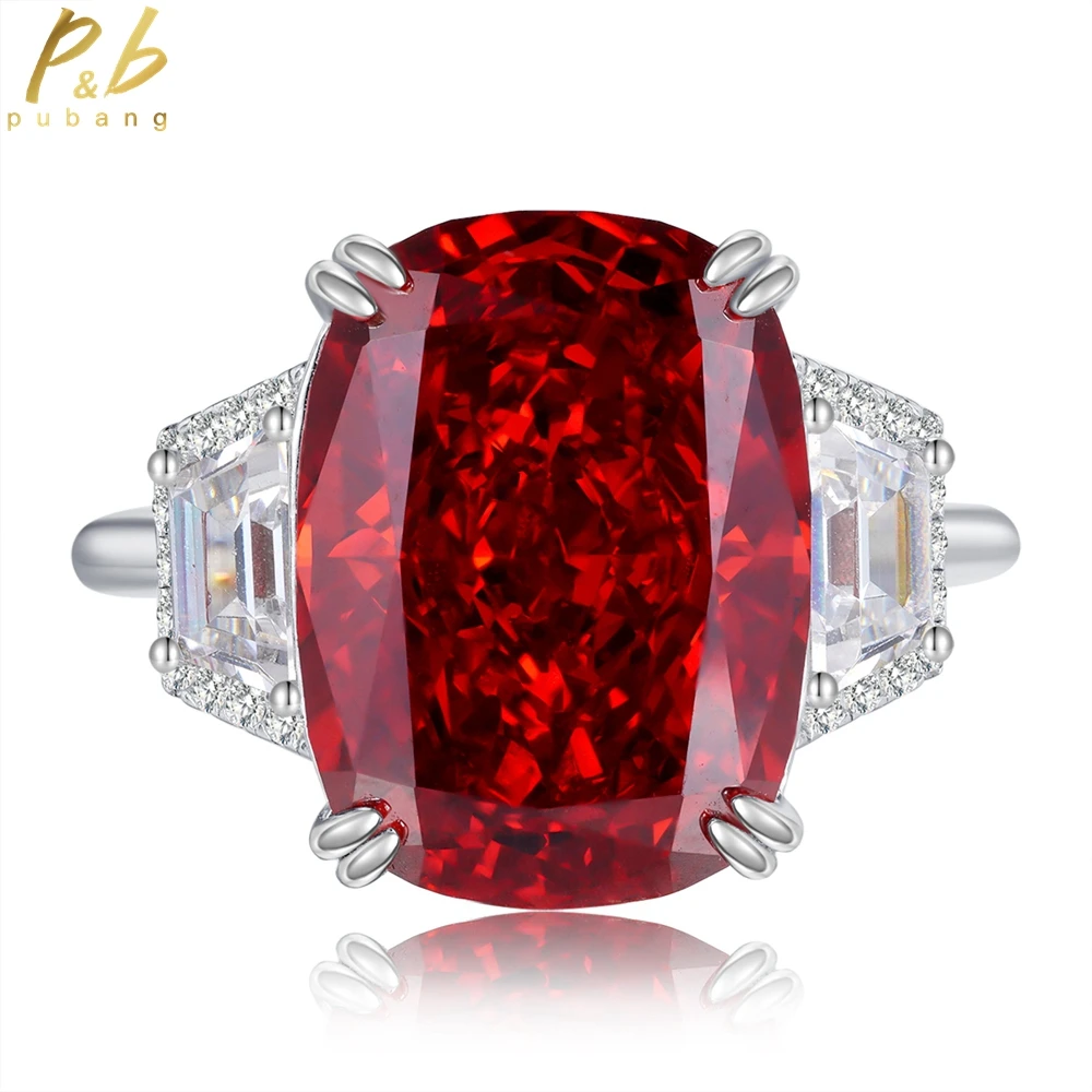 

PuBang Fine Jewelry 925 Sterling Silver Luxury Ruby Gemstone Created Moissanite Diamond Ring for Women Party Gifts Drop Shipping