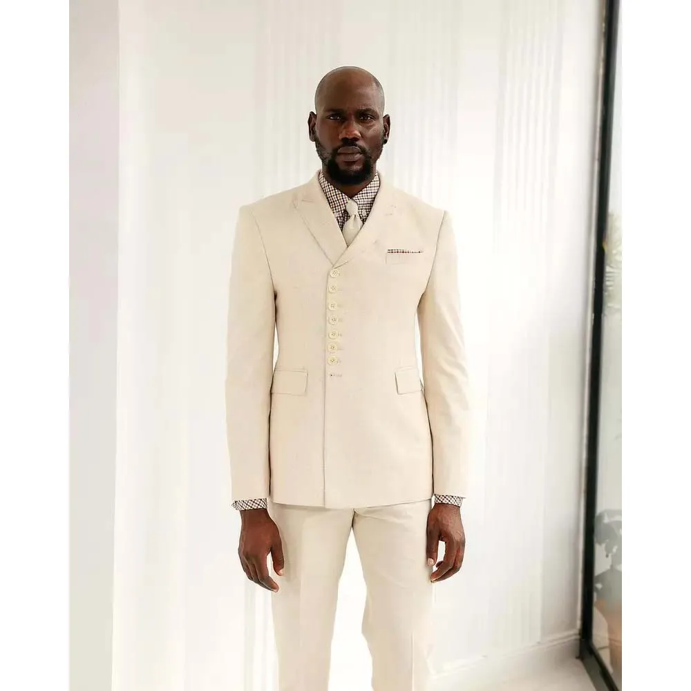 

Костюмы Мужские приталенные бежевые, однобортный пиджак с лацканами и брюки, роскошные свадебные костюмы из 2 предметов, костюм портного