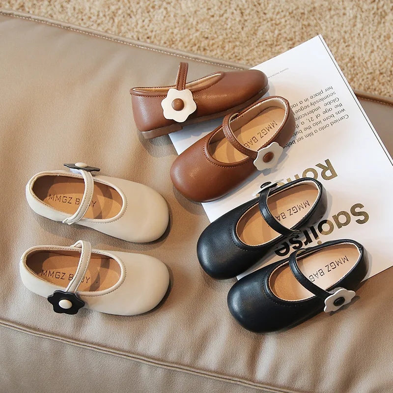 

2023 Spring and Autumn Children's Leather Shoes Round Head Girl Fashion Princess Shoes Flower Baby Shallow Mouth Single Shoes