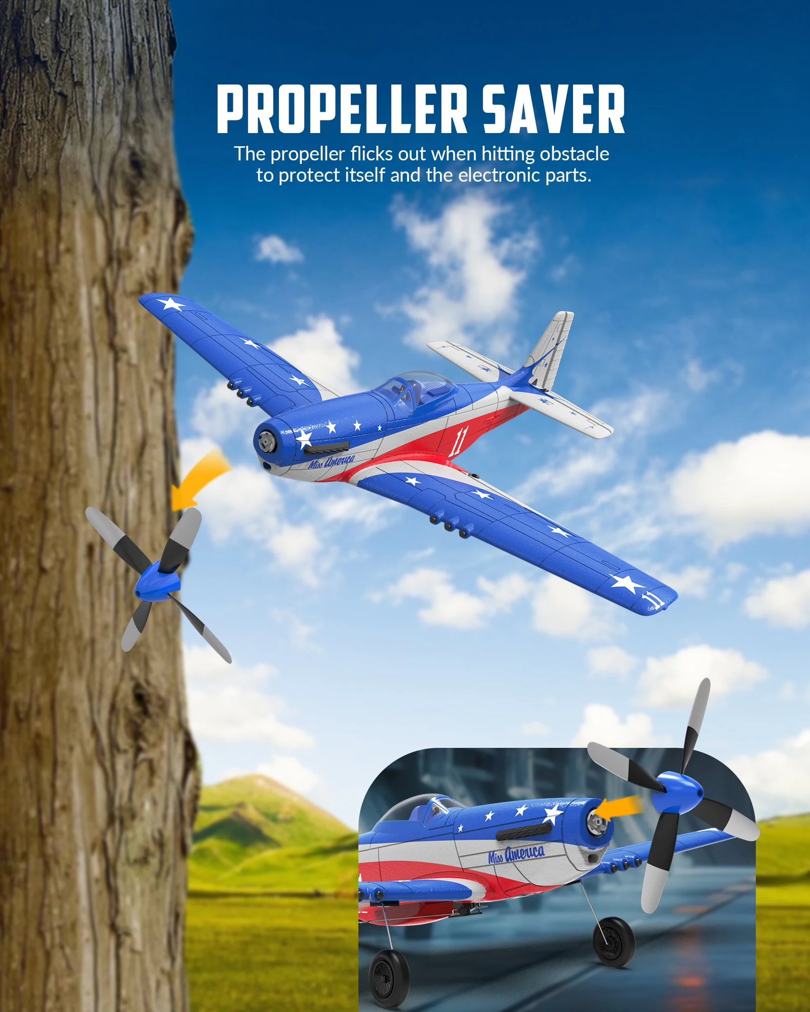 RC glider 2.4GHz 3 kanaler med gyro - Flager, Blå, Rød