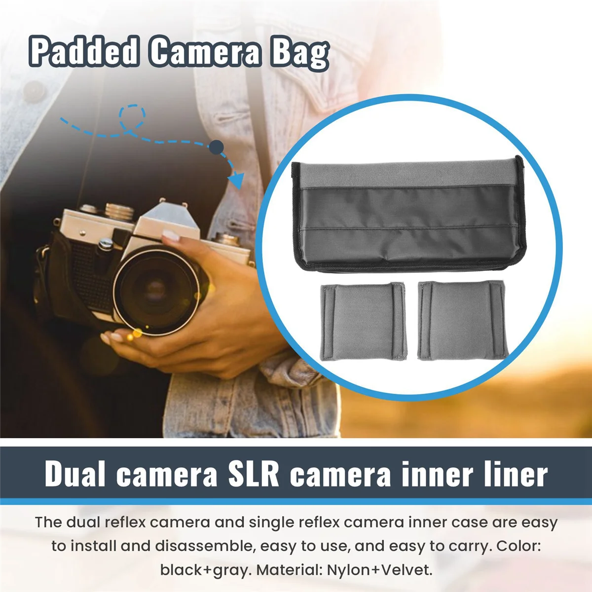 충격 방지 DSLR SLR 카메라 삽입 정리함 케이스 파티션 칸막이 보호 케이스, 블랙 + 그레이
