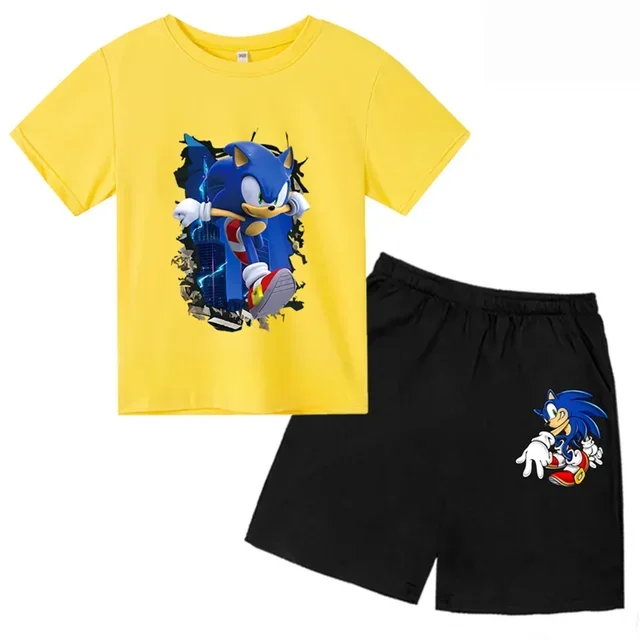 thumbnail image 1 of Nueva camiseta de Sonic para niños, conjunto de 2 piezas, camisetas casuales de manga corta de verano para niños y niñas y adolescentes, conjunto de camiseta y pantalones cortos, ropa para bebés, 1 of 5
