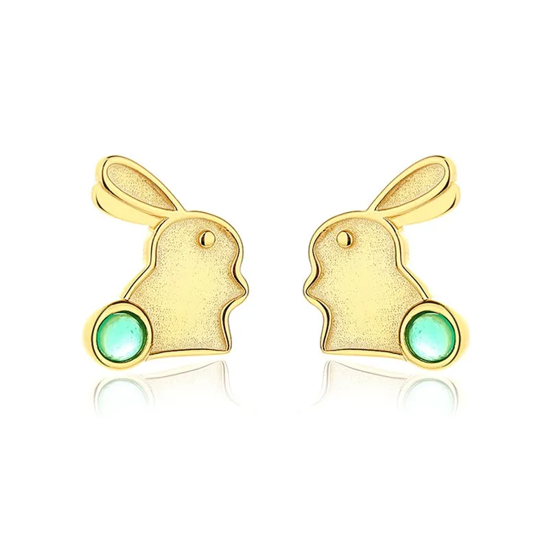 

EP-12 ZFSILVER S925 Silver Korean Fashion Luxury Trendy Gold Animal Green Lovely Rabbit Earrings Jewelry Women Match-all Gifts