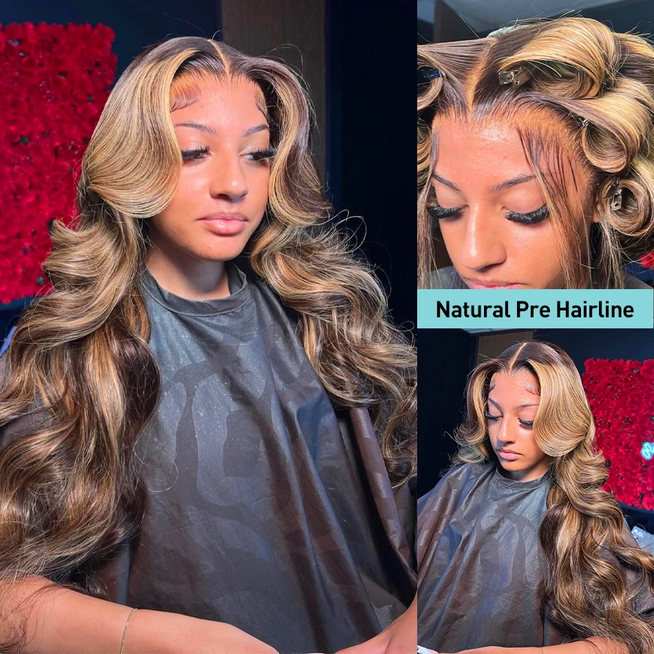 30 32 Inch 4/27 Highlight Body Wave 13X4 Menselijk Haar Lace Frontale Pruiken 250 Dichtheid Gekleurd Ombre 13X6 Hd Lace Front Pruik Voor Vrouwen