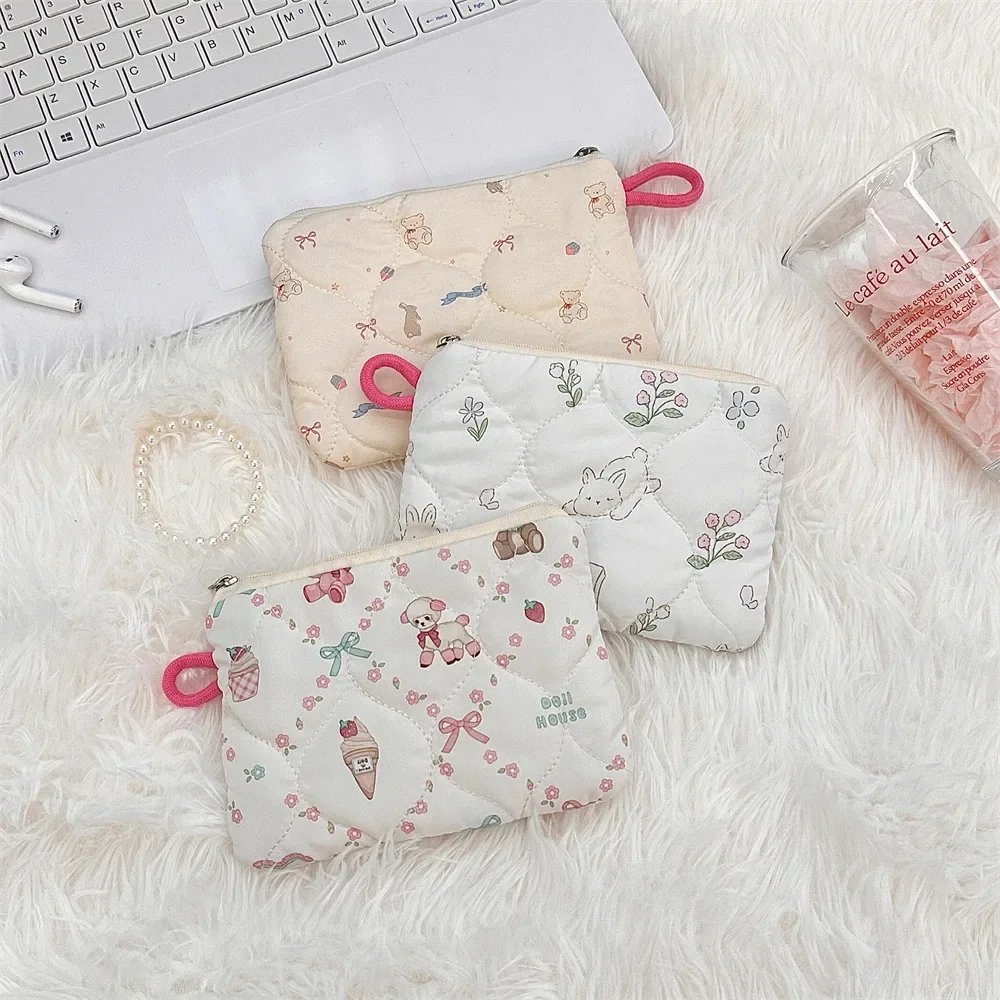 Coin Purse Coin Wallet Change Bag Cartoon Quilted Cotton Makeup Bag Key Earphones Storage Bag Girl's Clutch Small Cute Wallet Coin Pouch Mini Purse