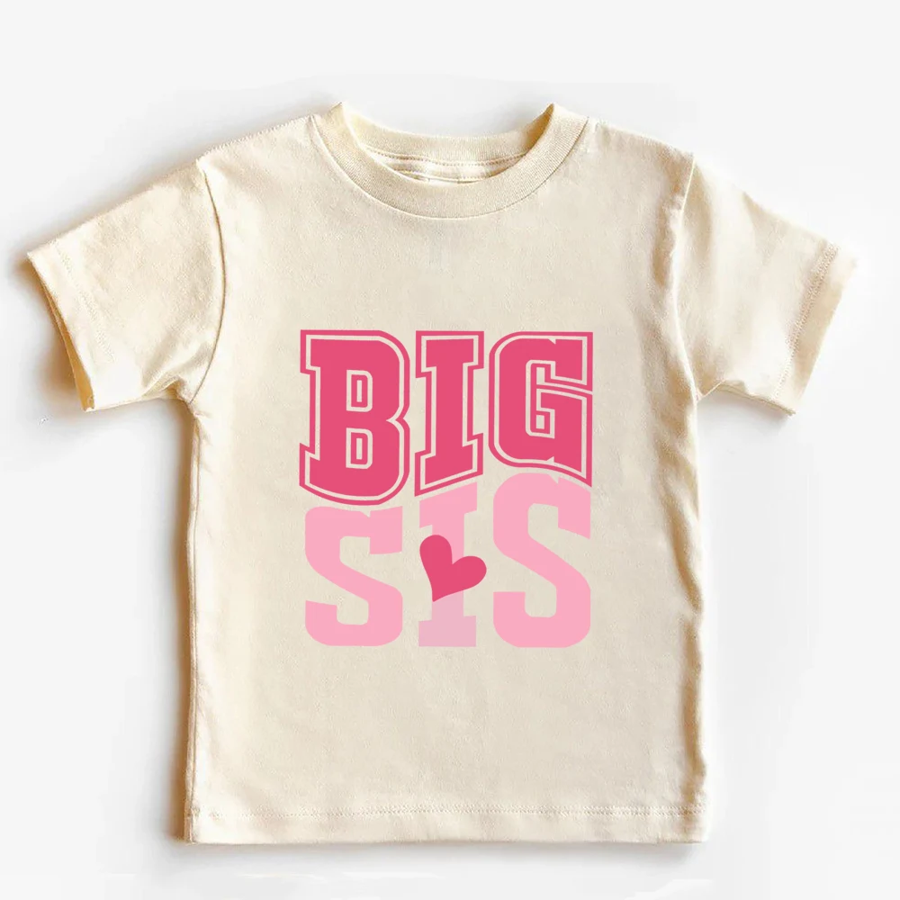 BIG SIS/LIL SIS Print Retro Kids T-shirt Short Sleeve Round Neck Casual Tee Top Sister Brother Retro Family Matching Outfits 4