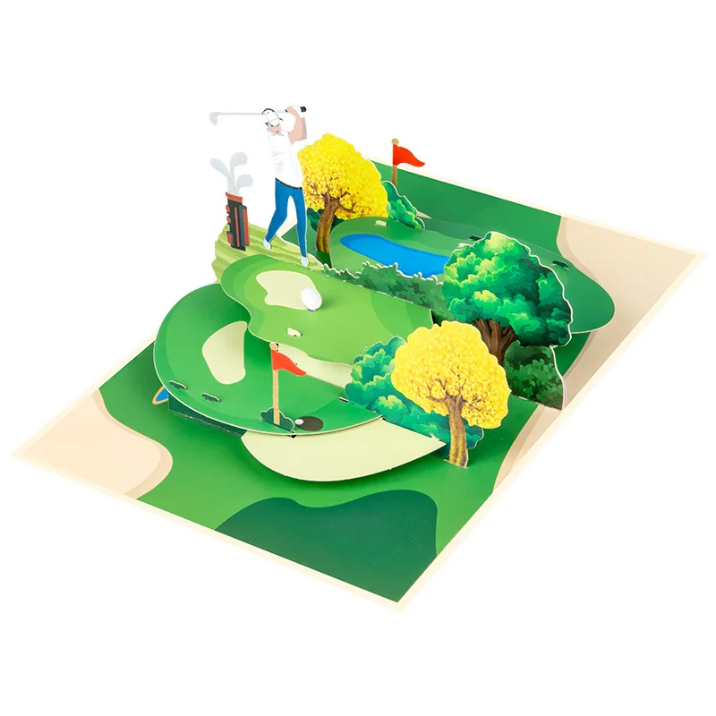 Pop up creative 3D greeting card sports cards golf handmade gift paper carving gifts thank you cards for business