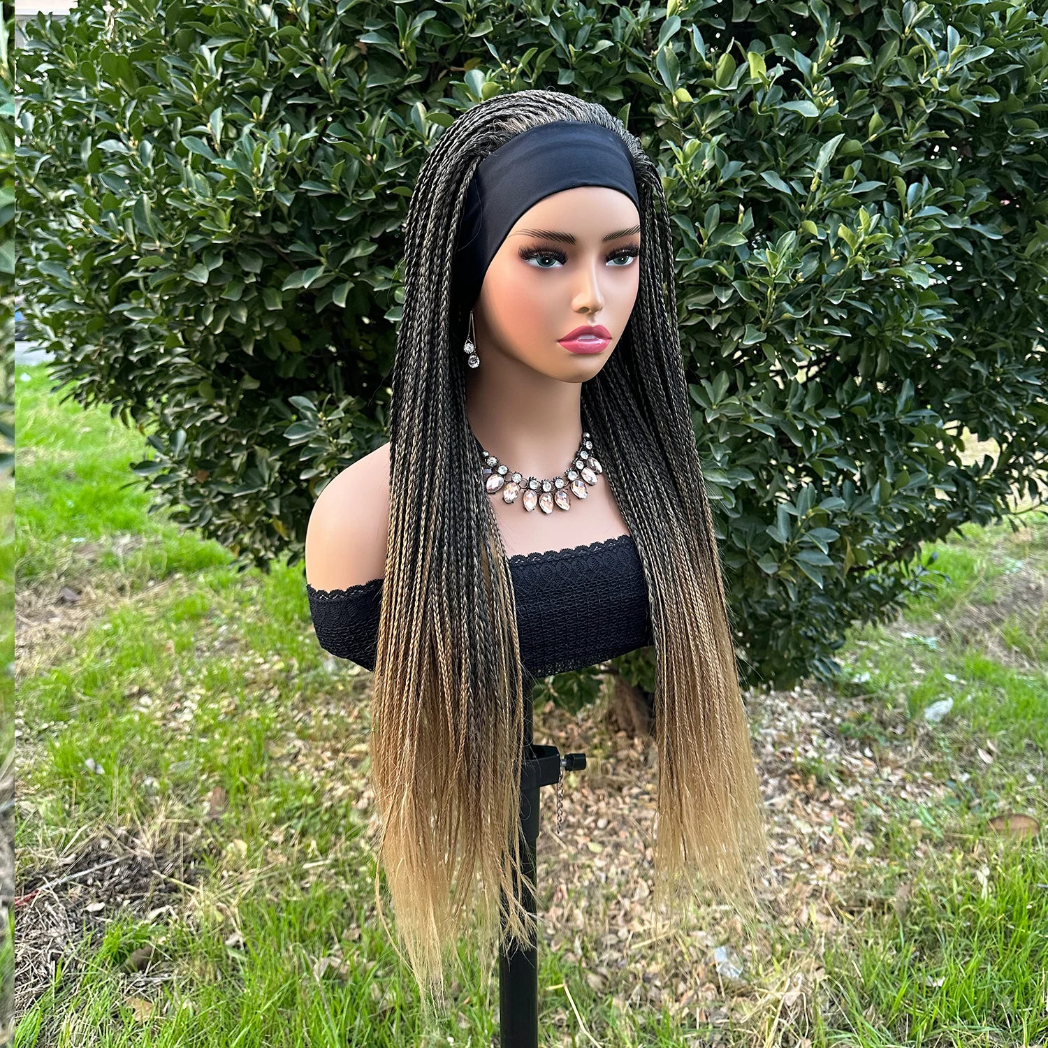 Headband Box Braids Wig Ombre Brown Long Braided African Dreadlock Wig Synthetic Braiding Beauty Hair Wigs For Women/Men