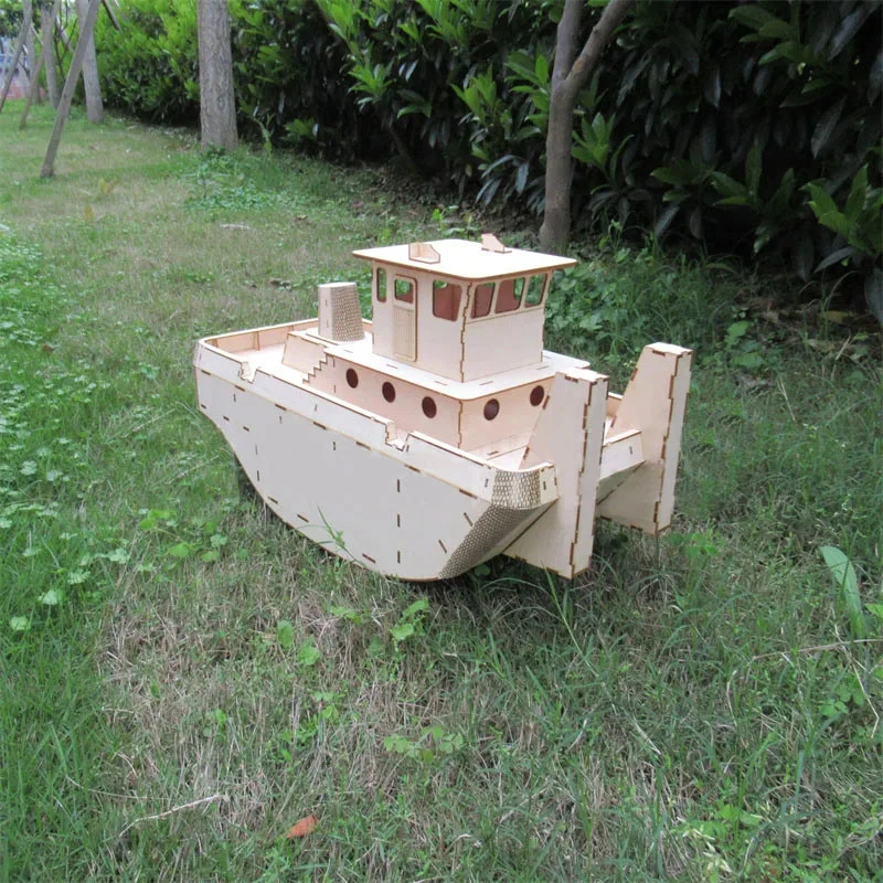 Wooden Springer Pusher Boat Model Kit Rescue Ship DIY Hand Assembled Tugboat Model Toy Gift 2