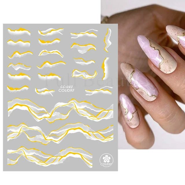 Cheap Blooming Ink Marble 3D Nail Sticker White Gold Foil Decal Abstract  Geometric Wavy Lines Image Graffiti Nail Art Slider