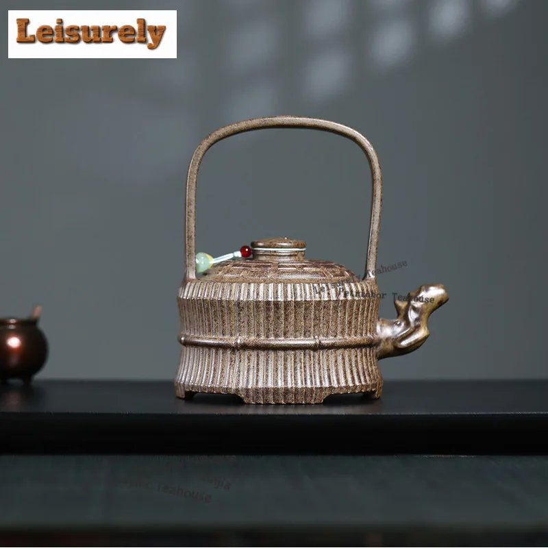 380ml Yixing Purple Clay Teapots Handmade Lifting Handle Pot Raw Ore Wood-fired Porcelain Mud Kettle With Strainer Zisha Tea Set