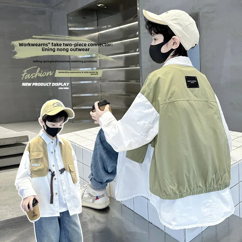 Stylish Long Sleeve Shirt for Boys Autumn Spring Children's Fashionable Clothing Big Kids Trendy Button up