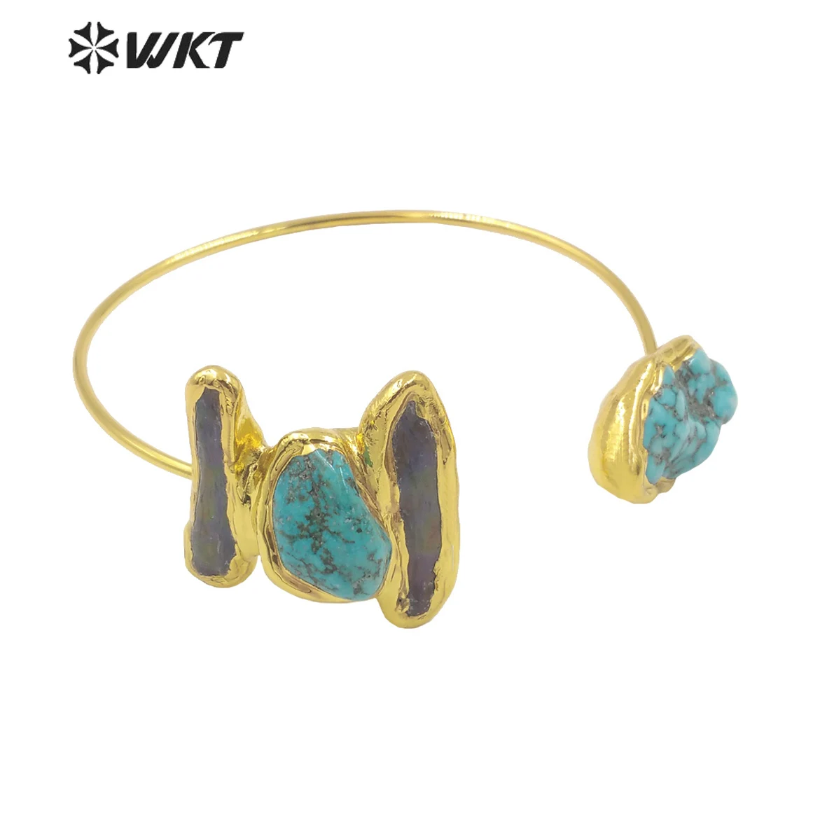 

WT-B655 Hot Selling Turquoise And Pearl Pendant Thin Bracelet With 18k Gold Plated Fine Bangle Jewelry Decorated