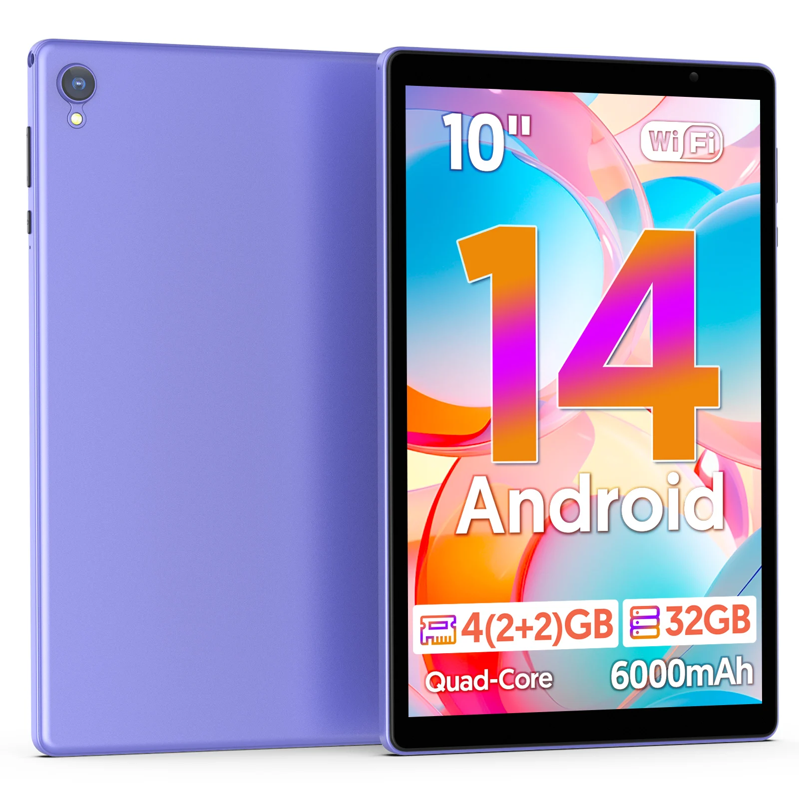 PRITOM Tablet WiFi Android 13, 64 GB ROM, expandable to 512 GB, quad-core processor, HD IPS display, 6000 mAh battery, dual camera, bluetooth, tablet, black