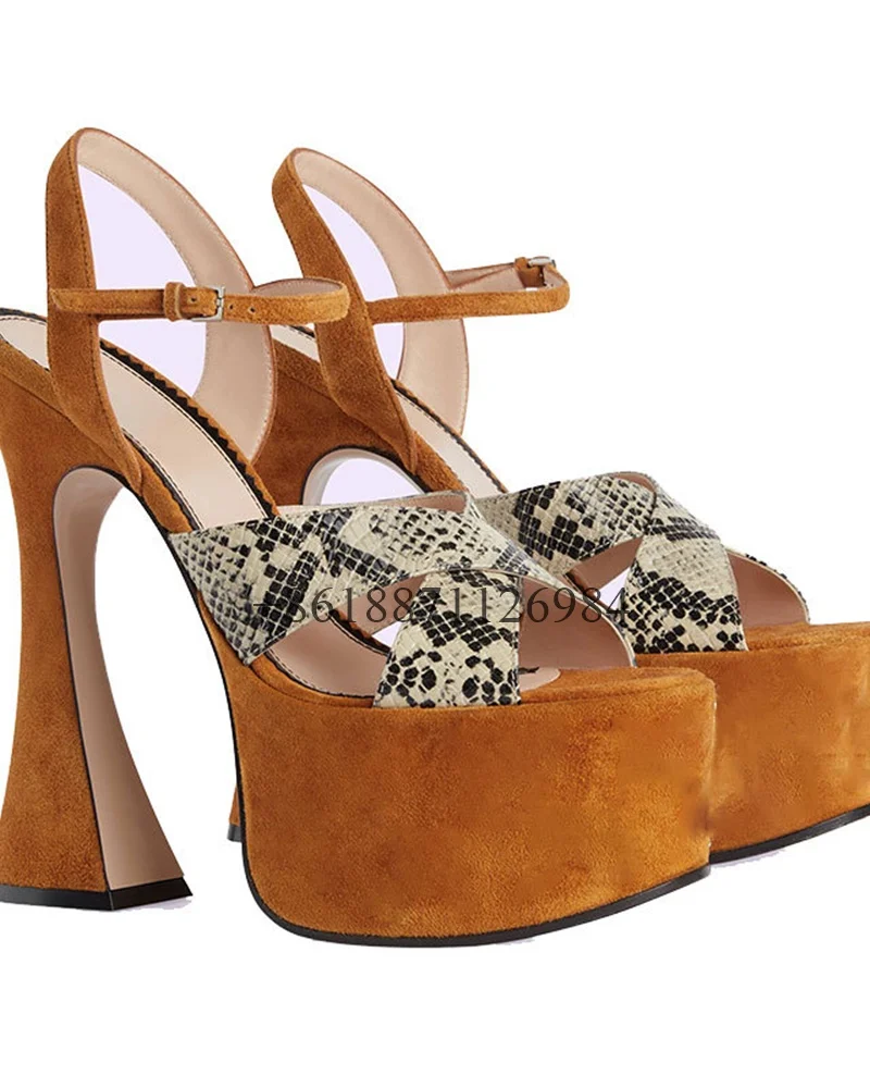 

Sexy Style Ankle Strap Platform Peep Toe Summer Women Sandals Chunky Super High Heels Buckle Strap Design Large Size Shoes