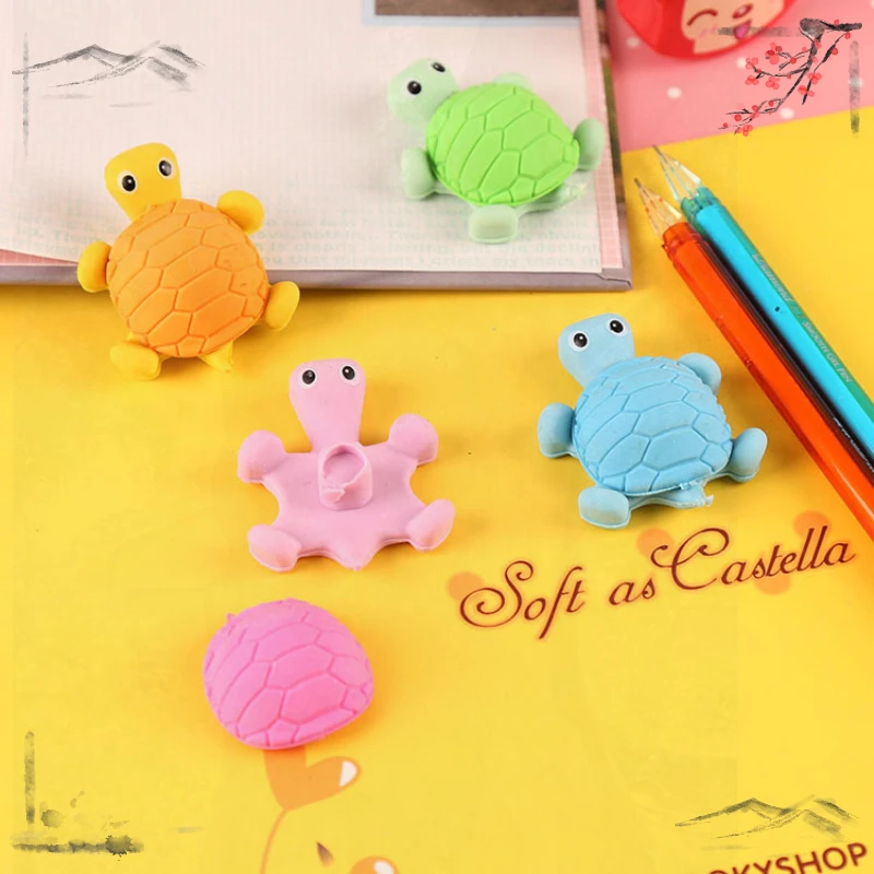 4 Pcs Creative Cartoon Pencil Eraser Turtle Rubber for School Supplies Back To School 5