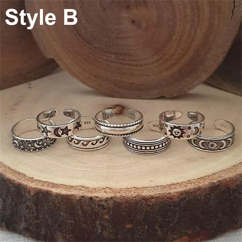 9Pcs Foot Ring Open Adjustable Toe Rings Wave Pattern Alloy Ring Adjustable Rings Set for Women Beach Foot Jewelry