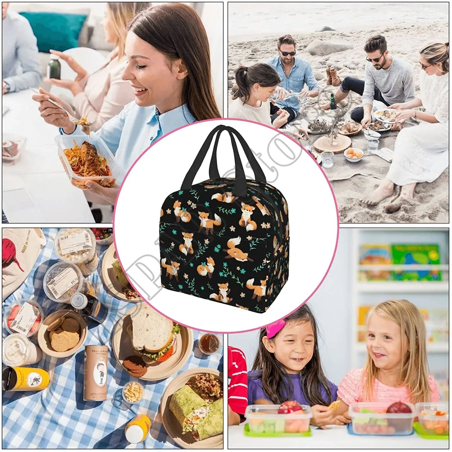 Fox Lunch Bag For Women Men Insulated Lunch Box Washable Container Cooler Tote Bag Reusable Box For Office Work