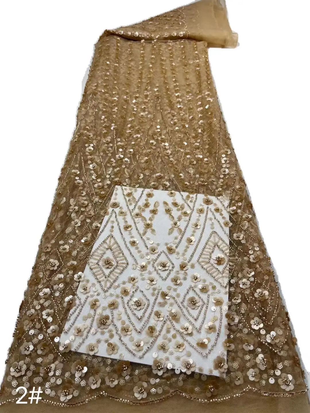 

French Embroidery J-13067510 Beaded Tulle Lace Fabric high quality African Nigerian Sequin Lace Fabric For Wedding Dress