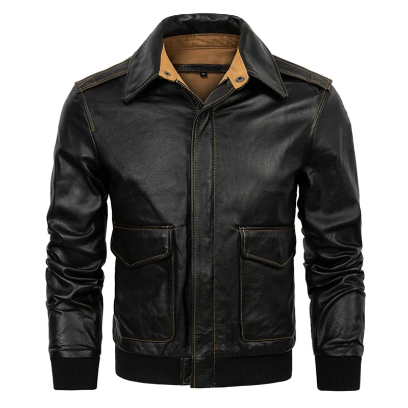 

Persional Cowhide Flight Coat Men Pilot Genuine Leather Jacket Air Force Flight Motor Coat Male New List Bomber Aviator Clothing