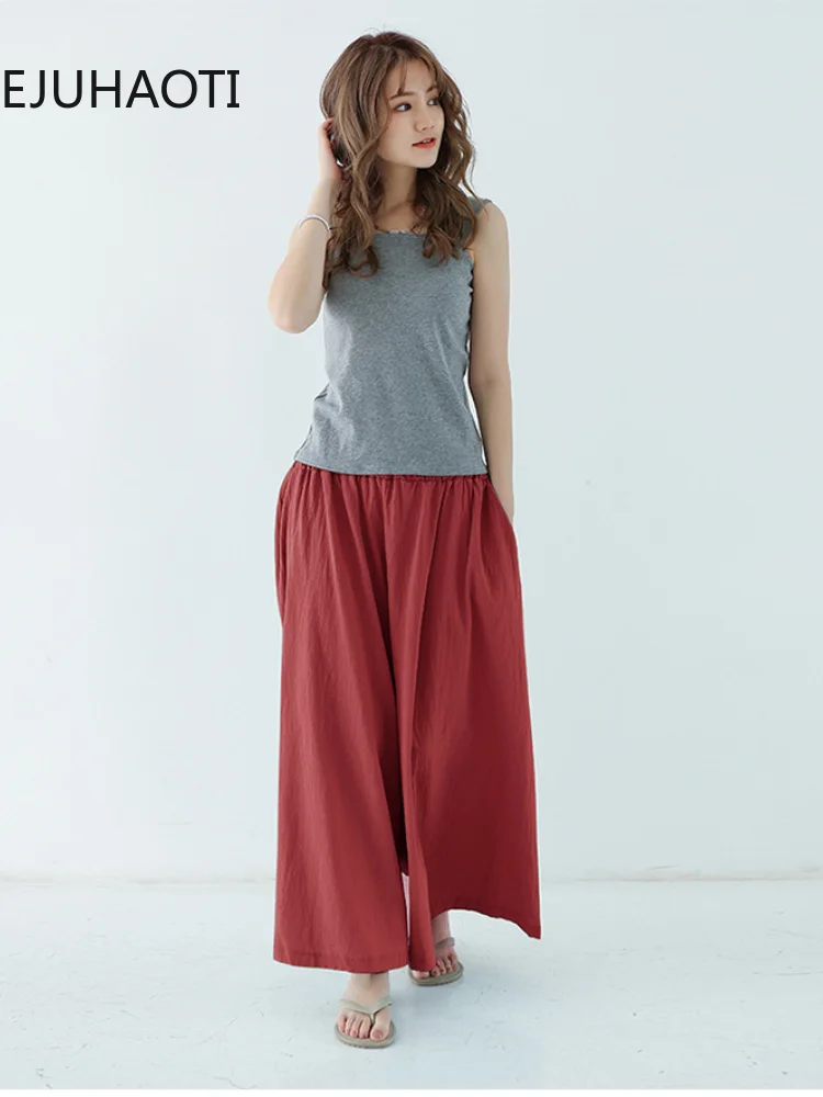 

Cotton Trousers Skirt Loose And Lengthened Summer Women Wide-leg Casual Pocket Streetwear Oversized Sweatpants