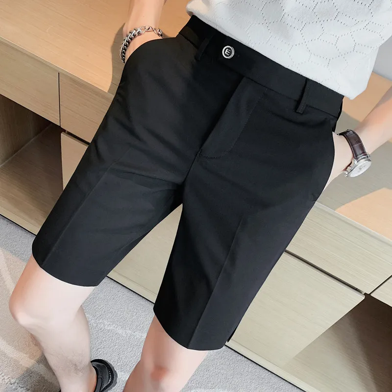 28-38 Men's Slim Casual Shorts Men Summer New Social Business Fashion Solid Color Wedding Thin Short Male luxury Brand Clothing